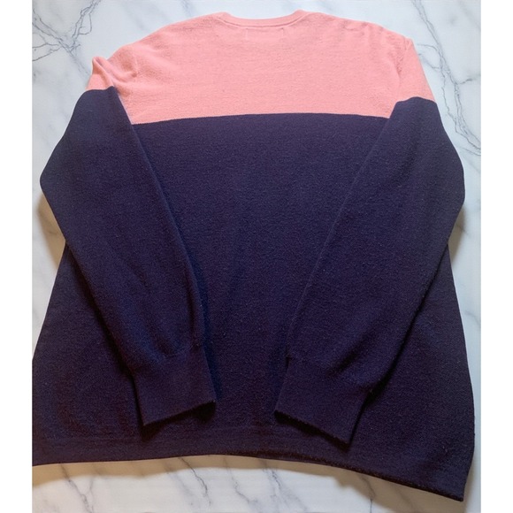Original Penguin Mens Colorblock Sweater Pink Navy Merino Wool Blend Large - Picture 5 of 7